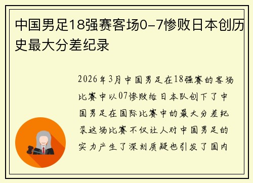 中国男足18强赛客场0-7惨败日本创历史最大分差纪录